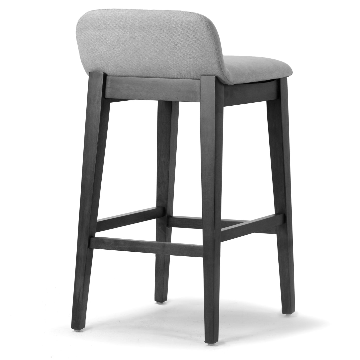 Set of 2 Atia Black Stained Rubberwood Bar Height Barstool with Low Back Fabric Seat