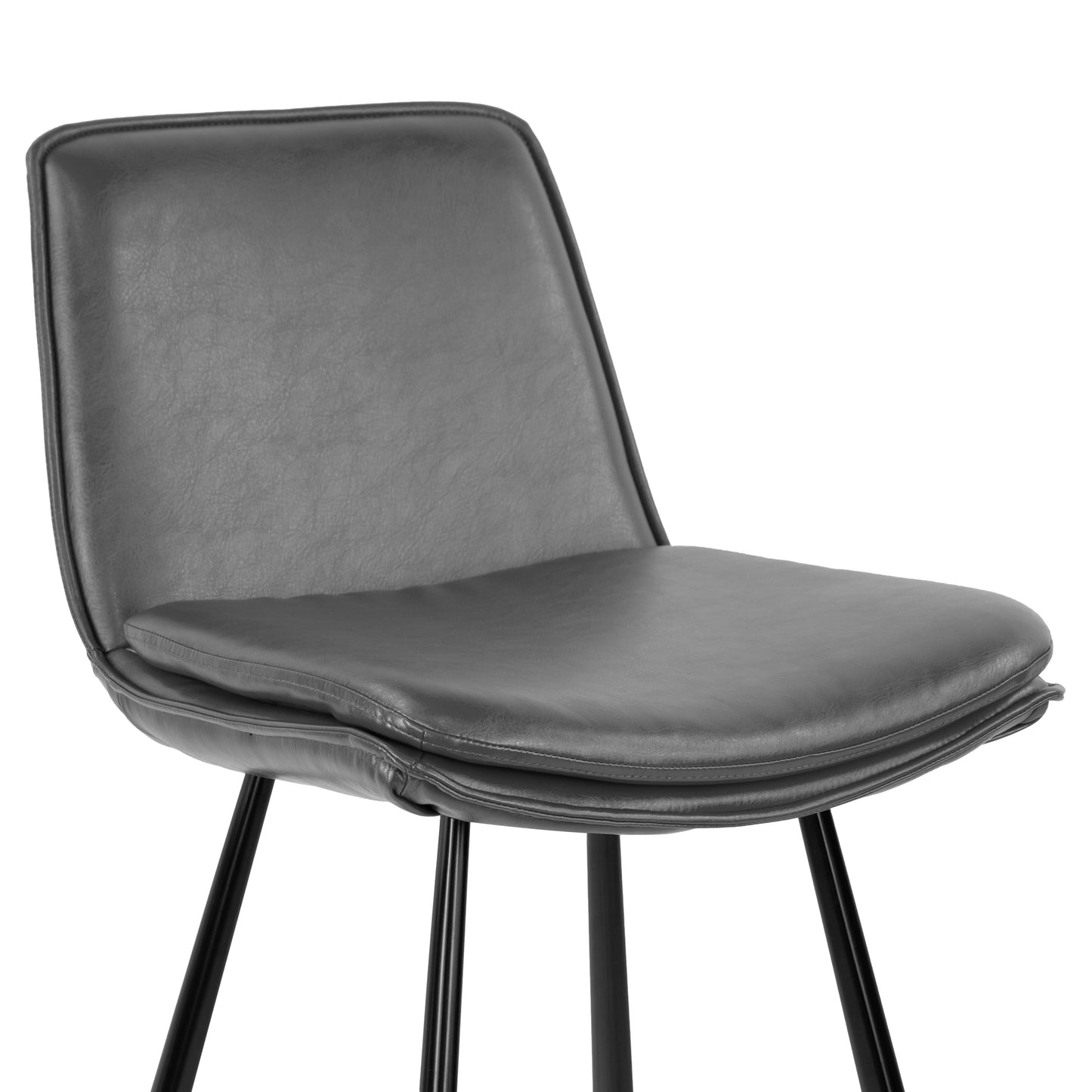 Set of 2 Avalyn Grey Faux Leather Bar Stool with Black Metal Legs