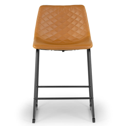 Set of 2 Ave Iron Frame Cappuccino Brown Faux Leather Counter Stool with Stitching