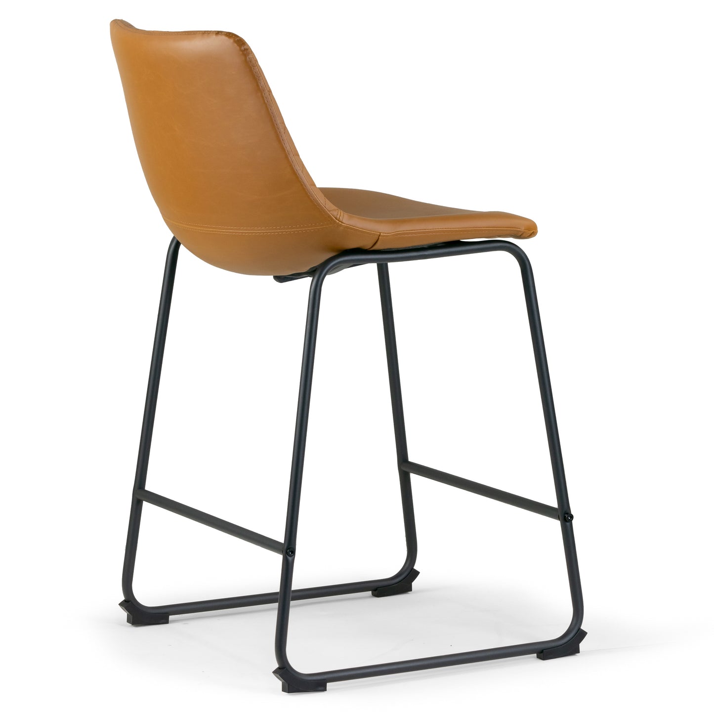 Set of 2 Ave Iron Frame Cappuccino Brown Faux Leather Counter Stool with Stitching