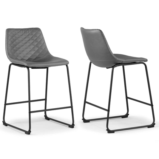 Set of 2 Ave Iron Frame Gray Faux Leather Counter Stool with Stitching
