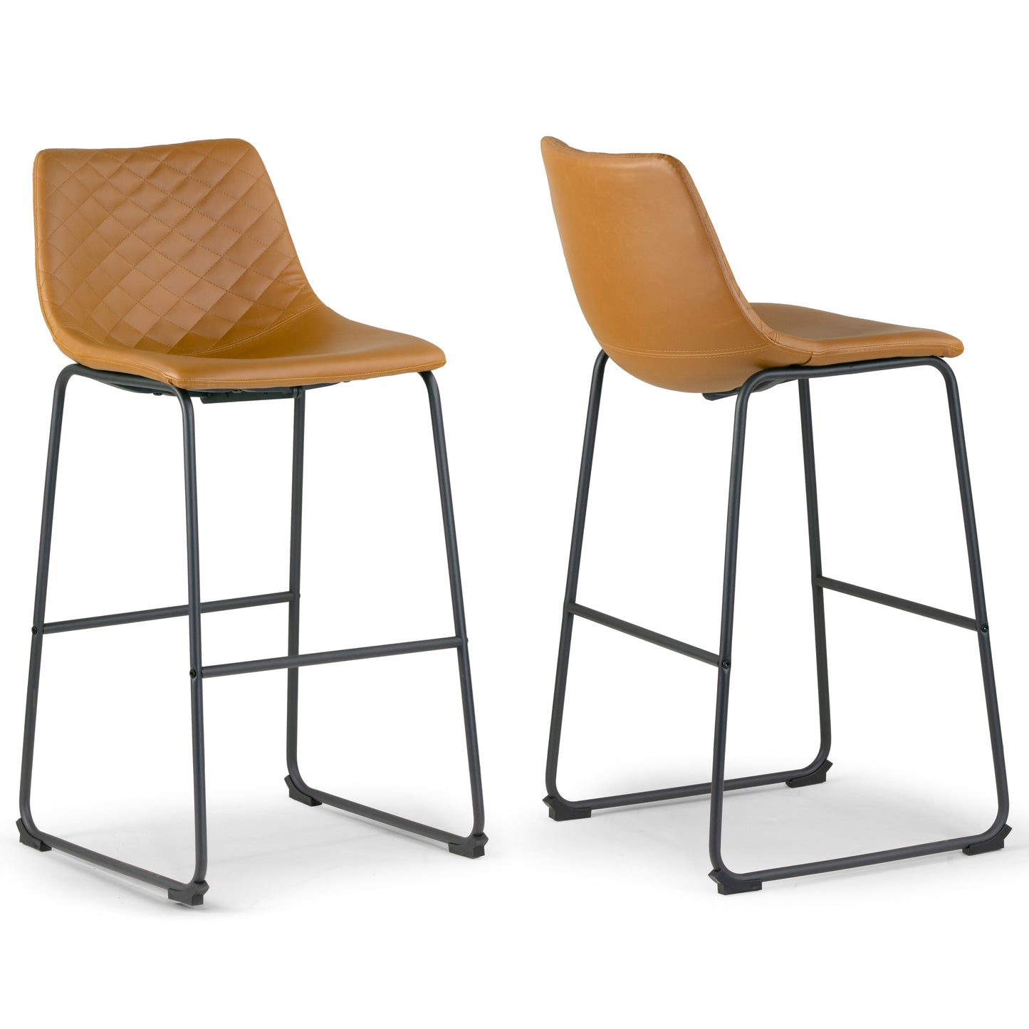 Set of 2 Ave Iron Frame Cappuccino Brown Faux Leather Bar Stool with Stitching