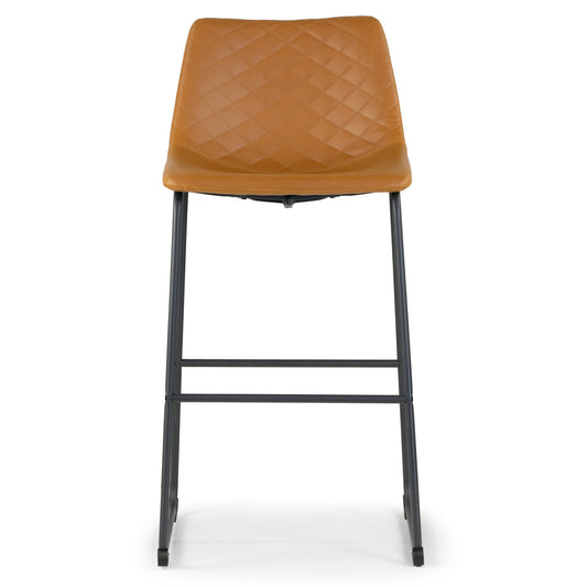 Set of 2 Ave Iron Frame Cappuccino Brown Faux Leather Bar Stool with Stitching