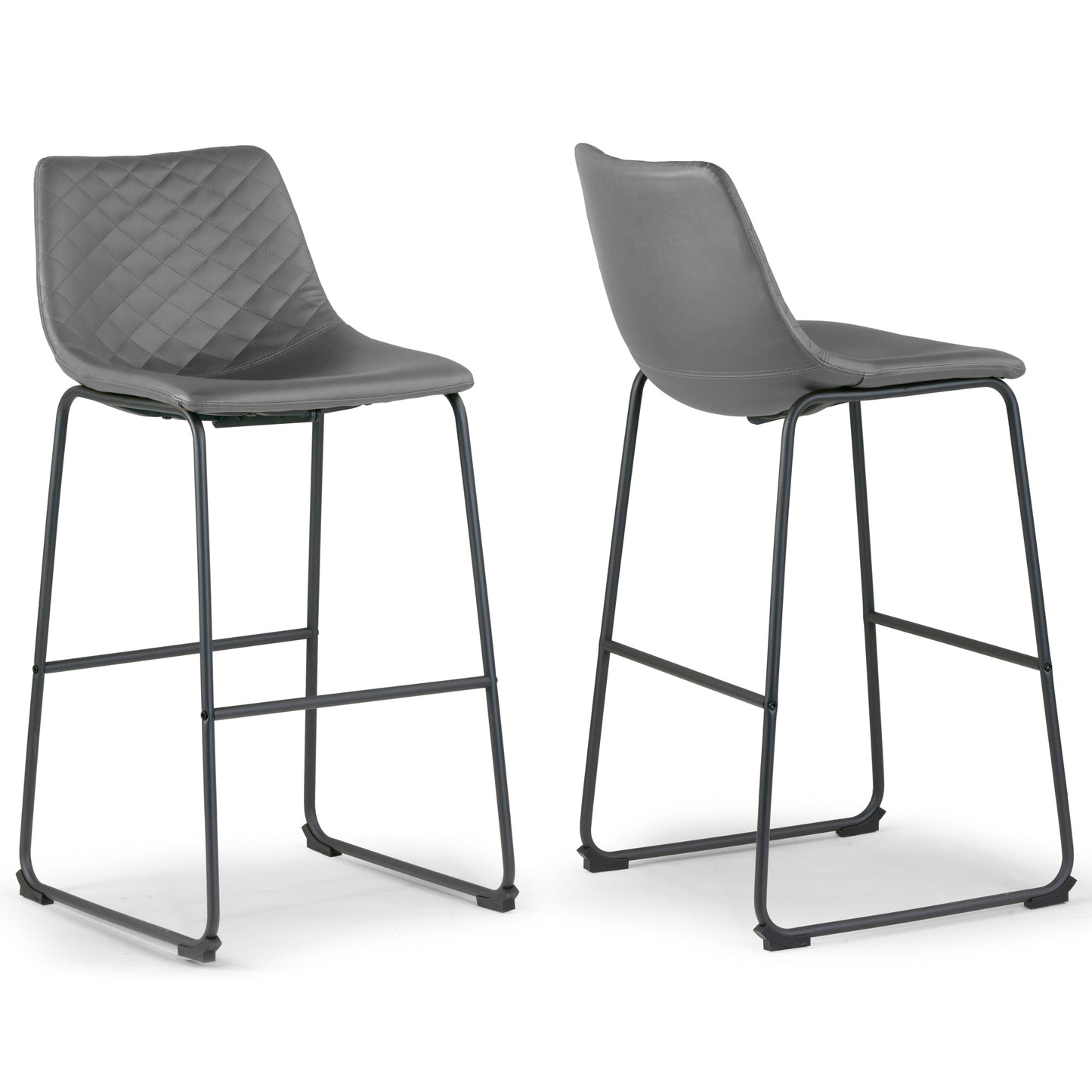 Set of 2 Ave Iron Frame Gray Faux Leather Bar Stool with Stitching