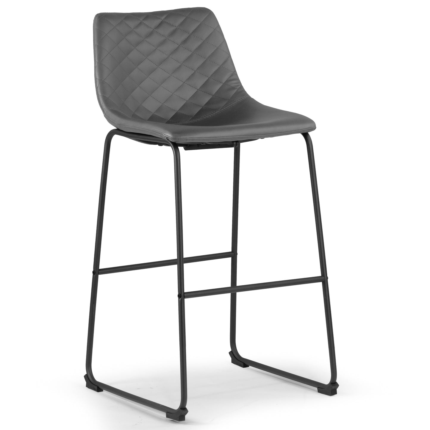 Set of 2 Ave Iron Frame Gray Faux Leather Bar Stool with Stitching