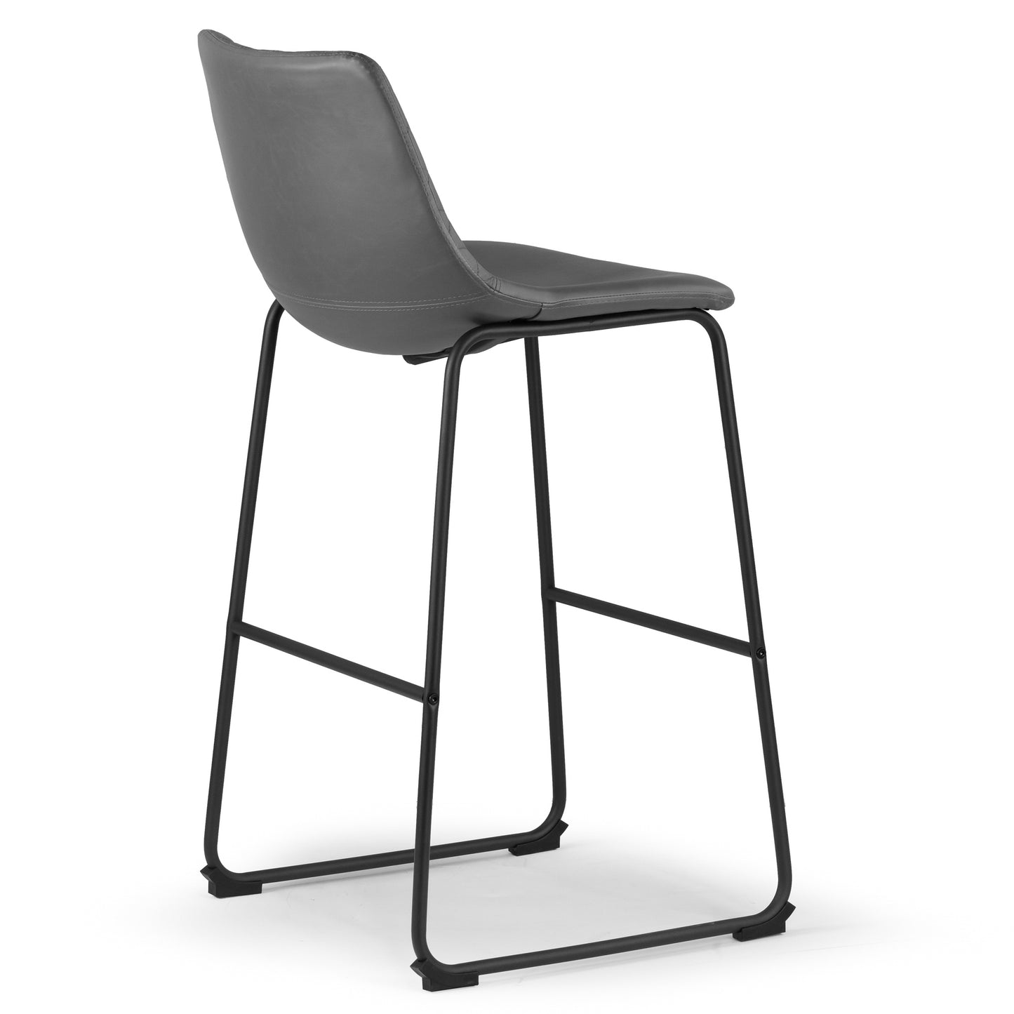 Set of 2 Ave Iron Frame Gray Faux Leather Bar Stool with Stitching