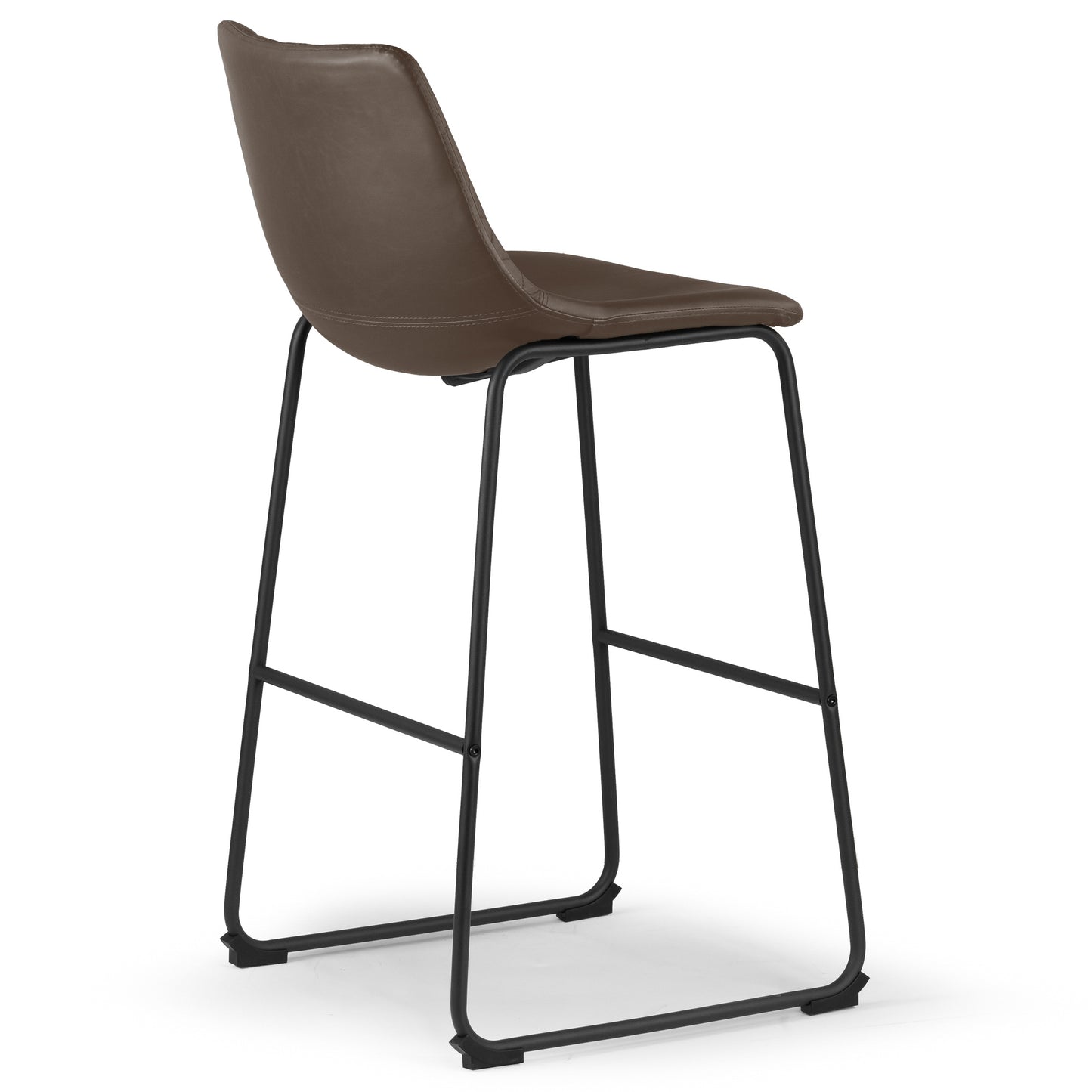 Set of 2 Ave Iron Frame Brown Faux Leather Bar Stool with Stitching