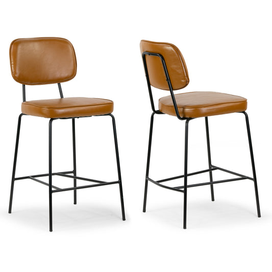 Set of 2 Avel Cappuccino Faux Leather Counter Stool with Black Metal Legs