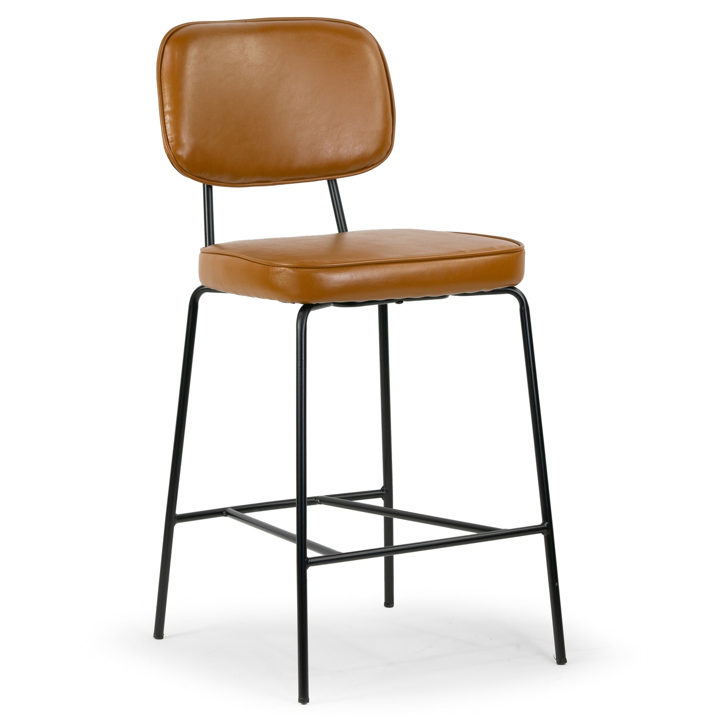 Set of 2 Avel Cappuccino Faux Leather Counter Stool with Black Metal Legs
