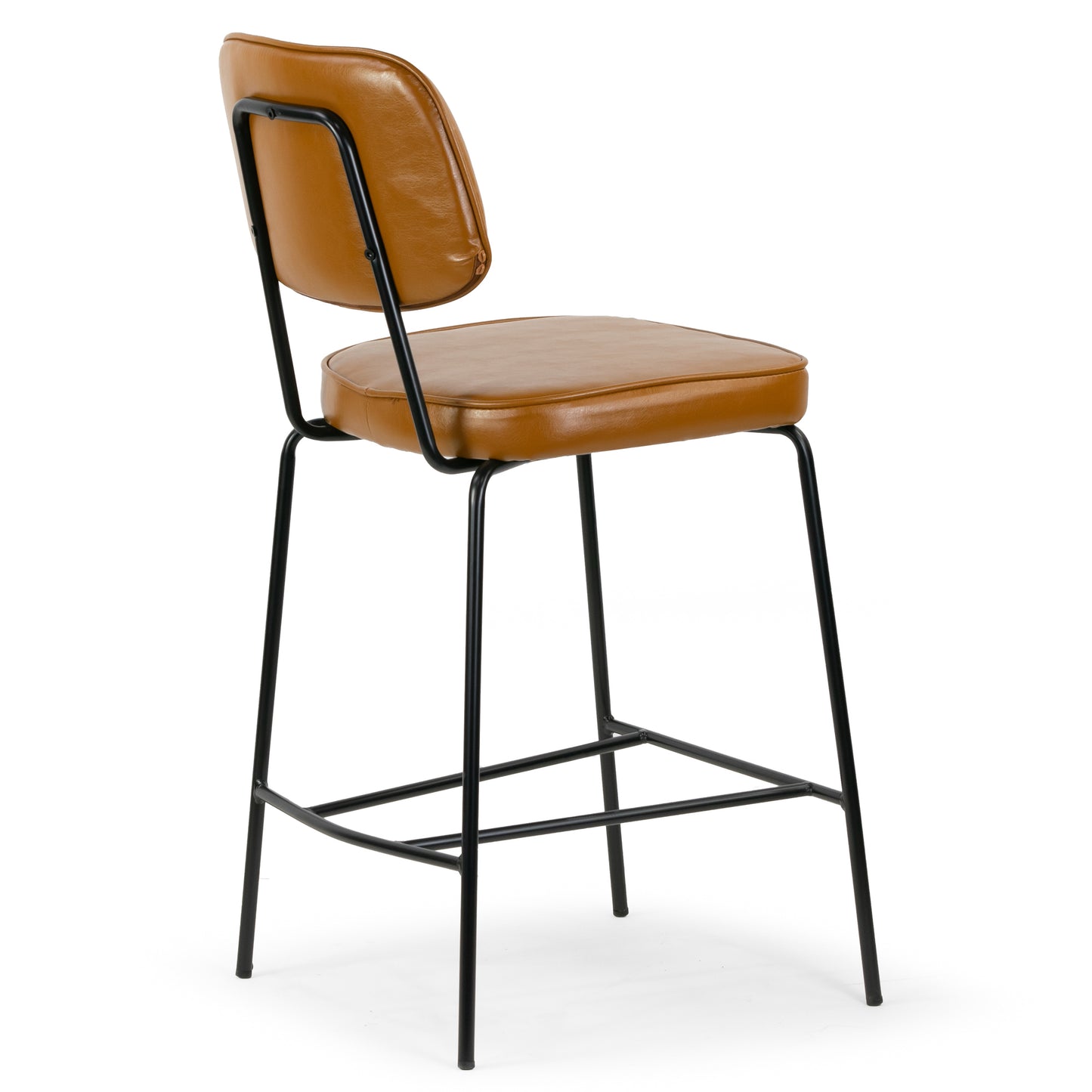 Set of 2 Avel Cappuccino Faux Leather Counter Stool with Black Metal Legs