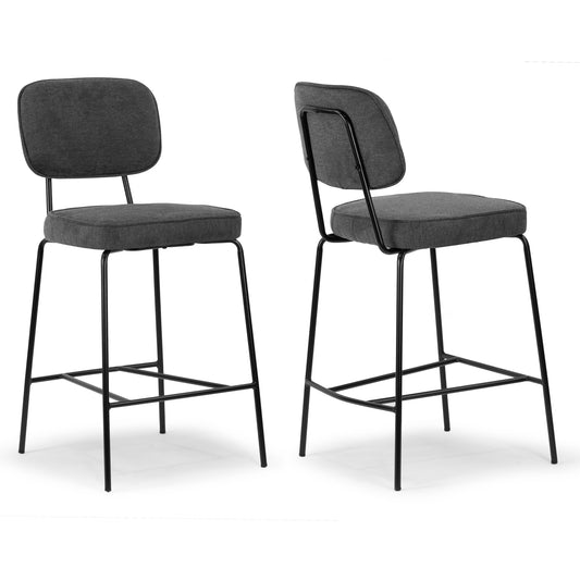 Set of 2 Avel Gray Fabric Counter Stool with Black Metal Legs