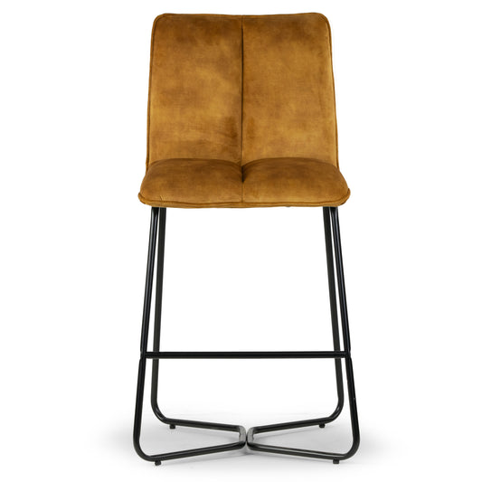 Set of 2 Avent Capuccino Brown Fabric Counter Stool with Black Metal Legs