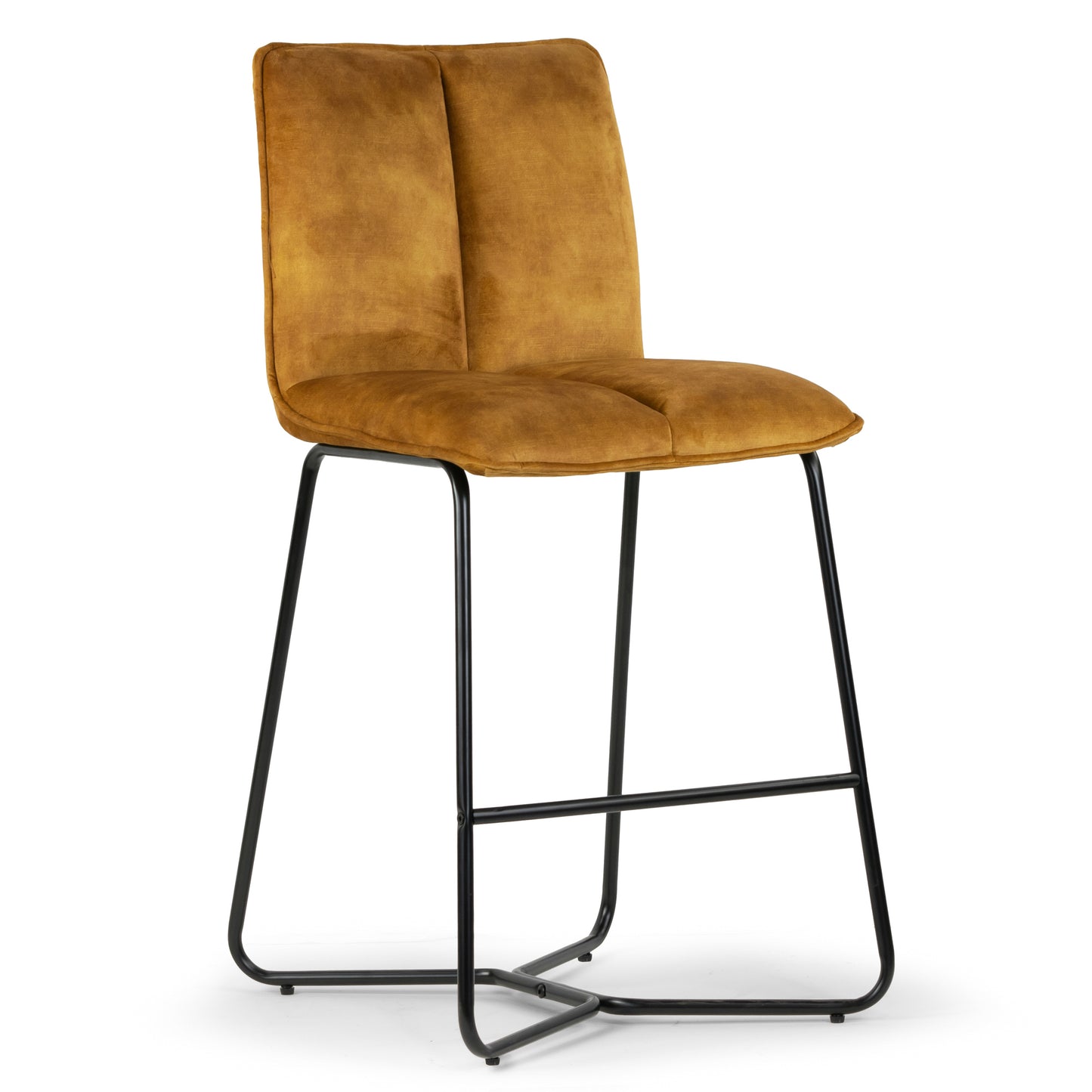 Set of 2 Avent Capuccino Brown Fabric Counter Stool with Black Metal Legs