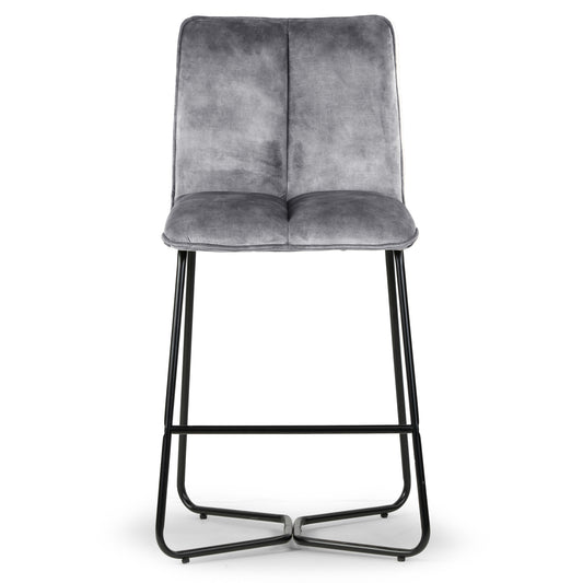 Set of 2 Avent Gray Fabric Counter Stool with Black Metal Legs