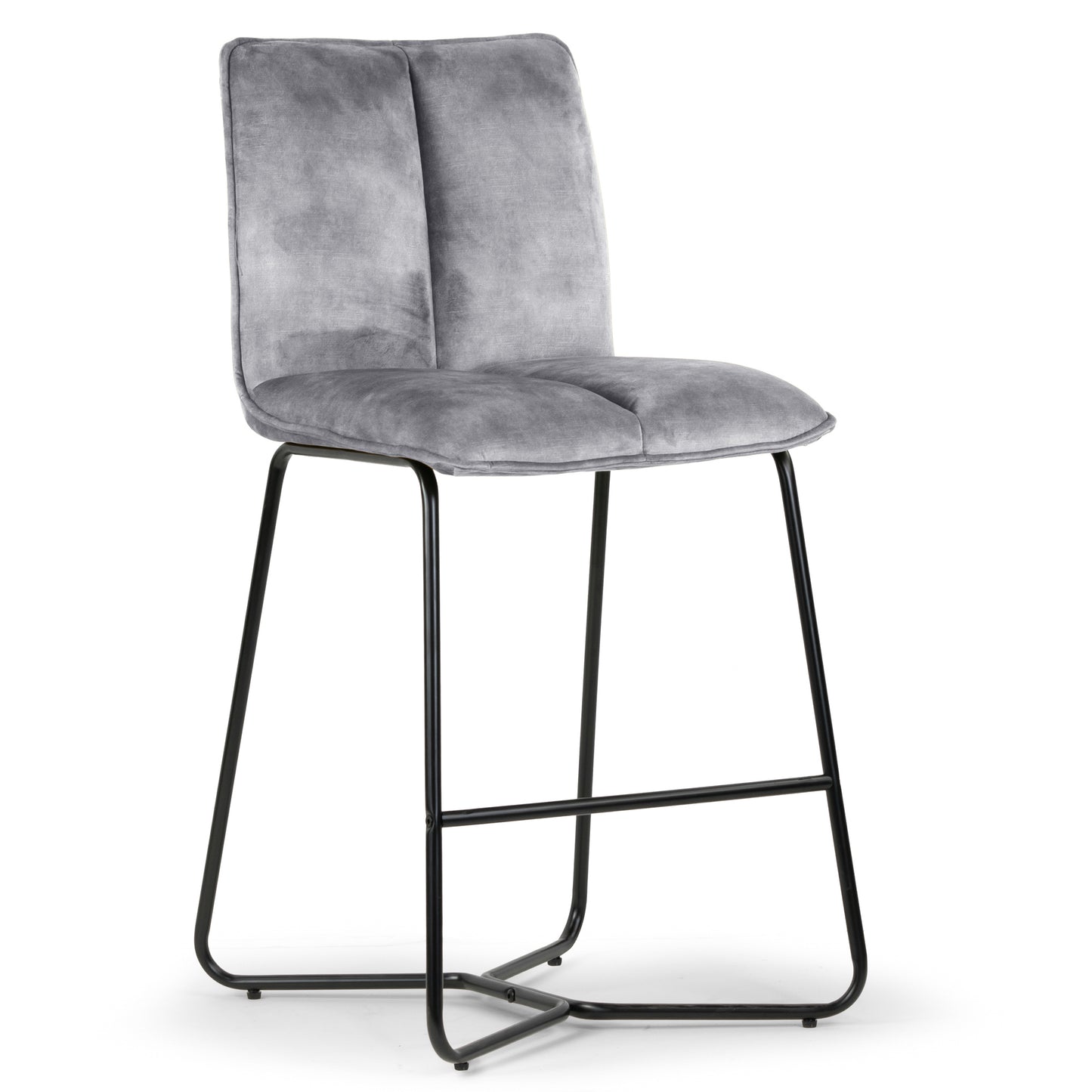 Set of 2 Avent Gray Fabric Counter Stool with Black Metal Legs