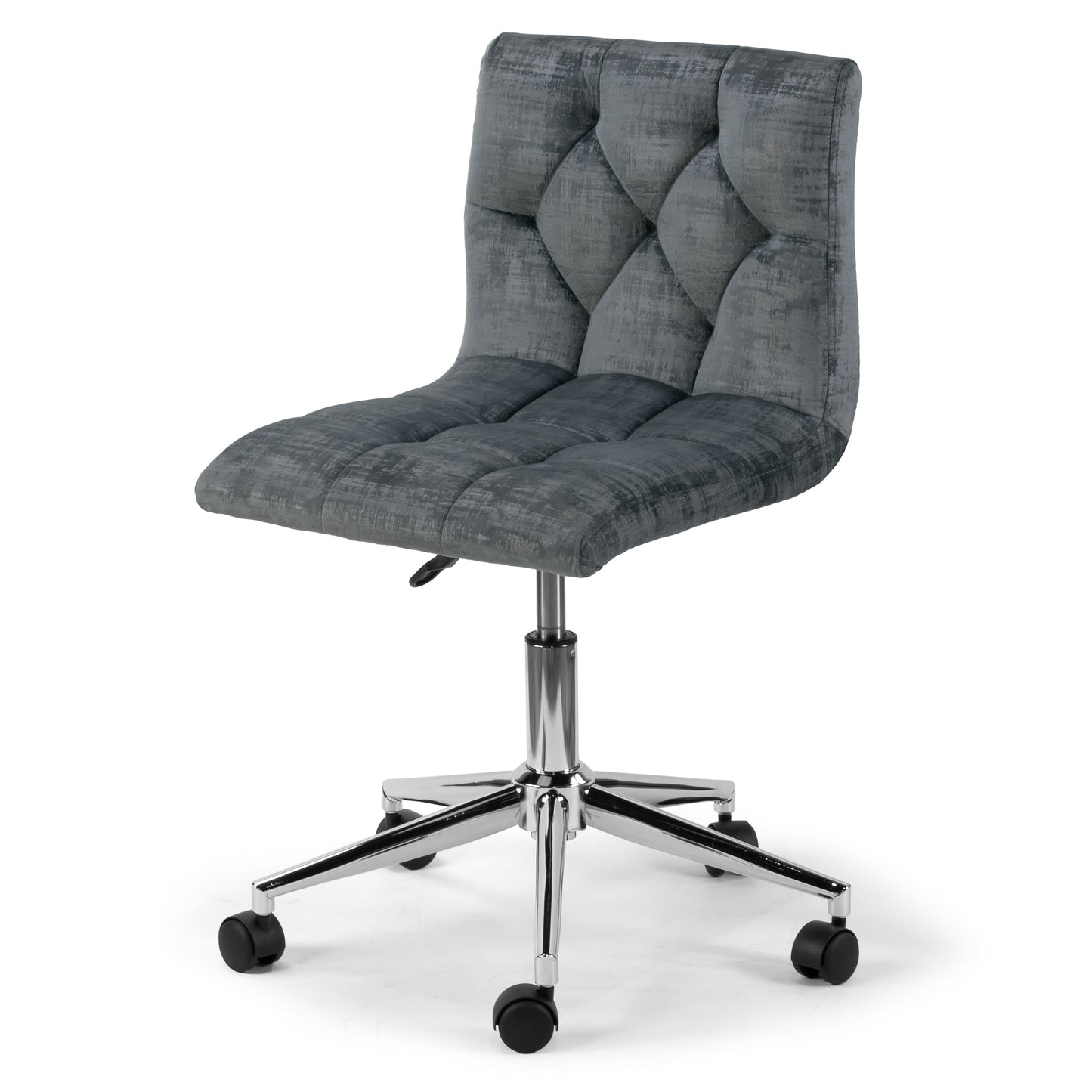 Amali Grey Velvet Upholstered Adjustable Height Swivel Office Chair with Wheel Base