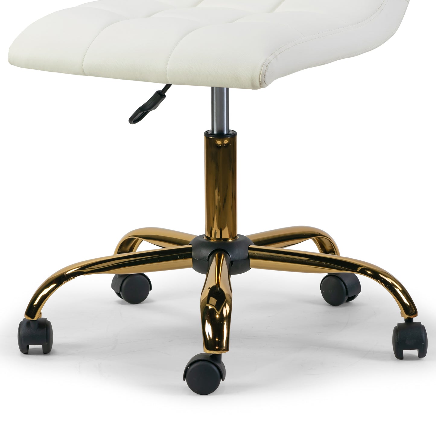 Aman Cream Upholstered Adjustable Height Swivel Office Chair with Golden Frame Wheel Base