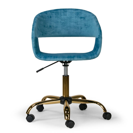 Amani Blue Velvet Office Chair with Golden Metal Base