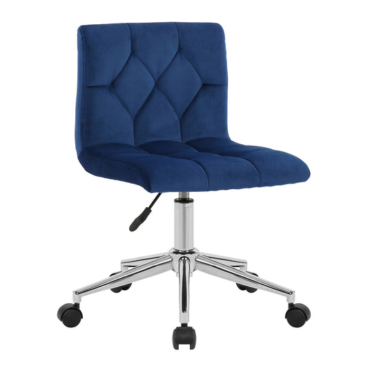 Amali Blue Velvet Upholstered Adjustable Height Swivel Office Chair with Wheel Base