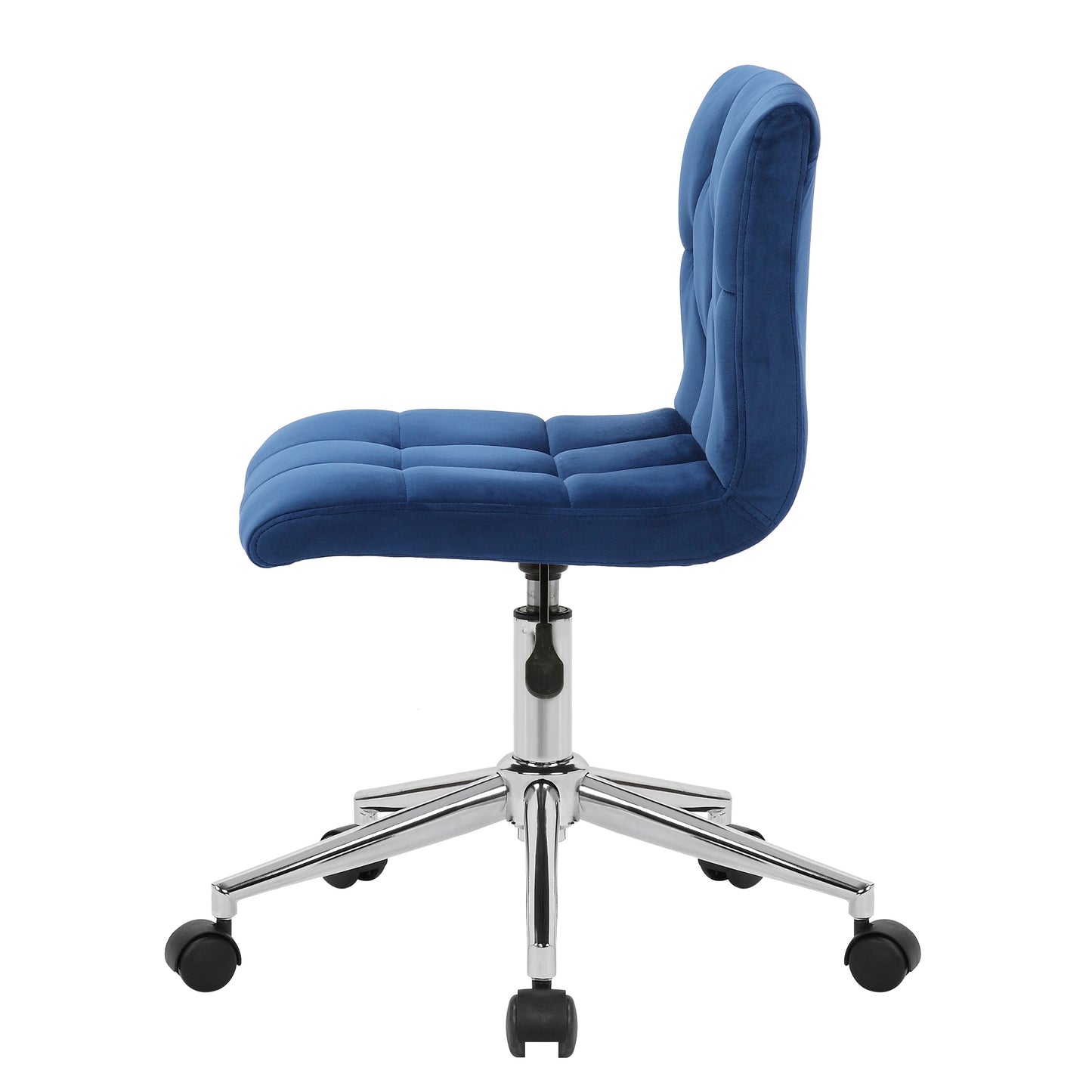 Amali Blue Velvet Upholstered Adjustable Height Swivel Office Chair with Wheel Base