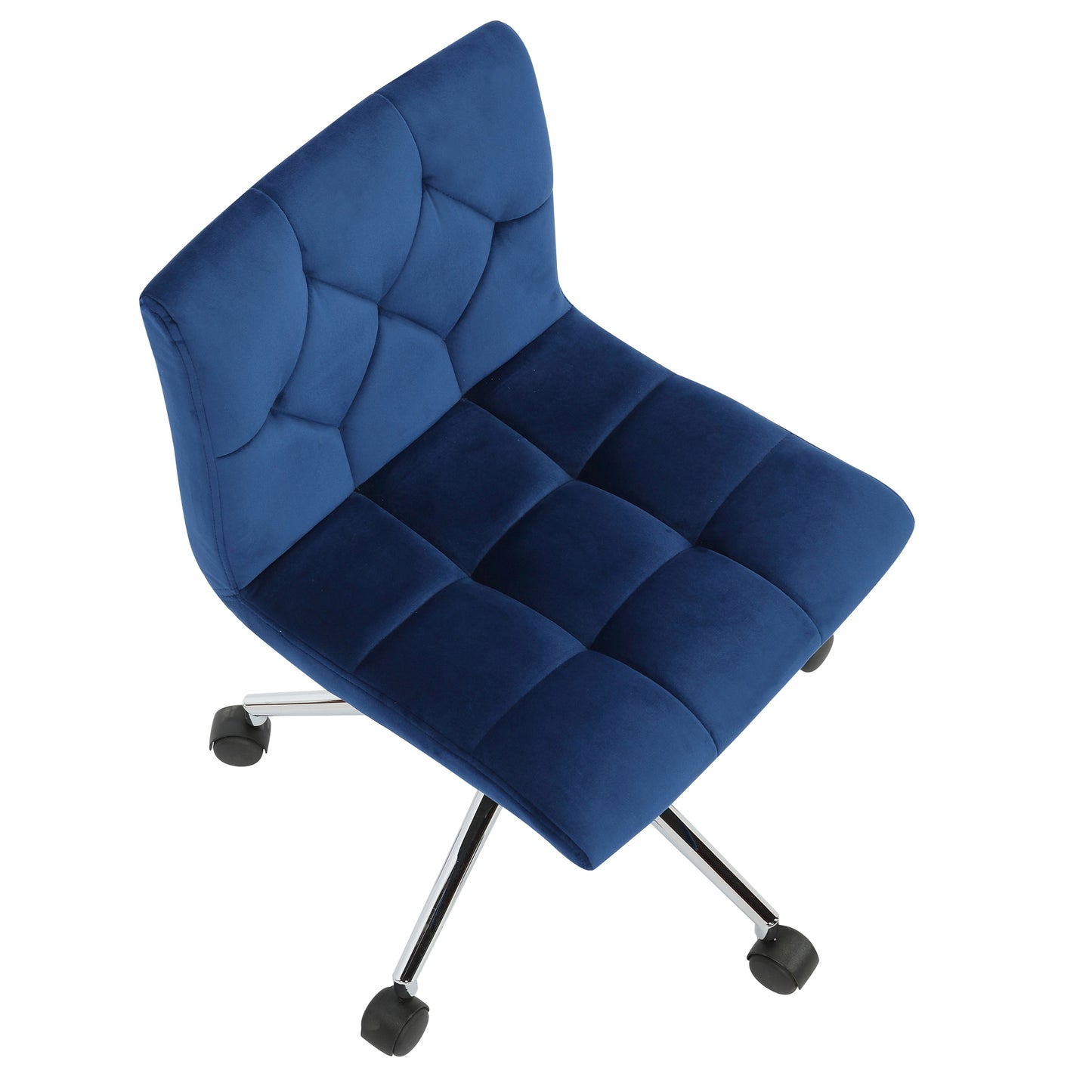 Amali Blue Velvet Upholstered Adjustable Height Swivel Office Chair with Wheel Base