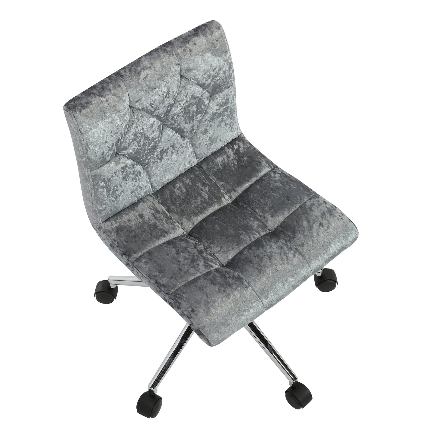 Amali Silver Velvet Upholstered Adjustable Height Swivel Office Chair with Wheel Base