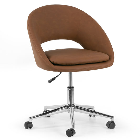 Aura Light Brown Faux Leather Adjustable Height Swivel Office Chair with Wheel Base