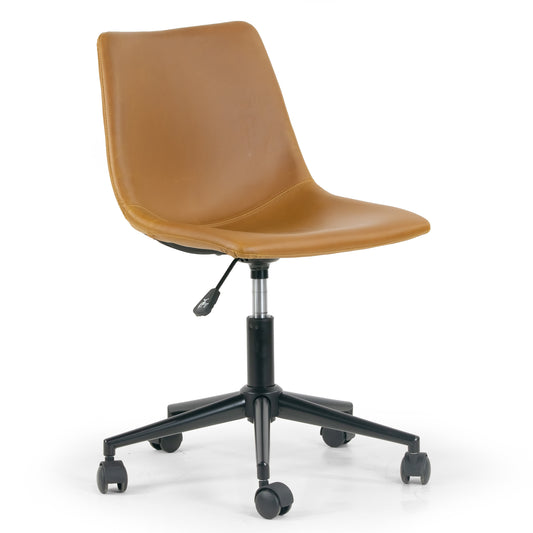 Adan Light Brown Faux Leather Adjustable Height Swivel Office Chair with Wheel Base