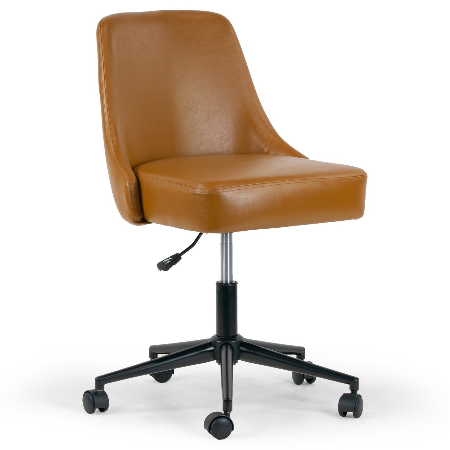 Aurica Light Brown Faux Leather Adjustable Height Swivel Office Chair with Wheel Base