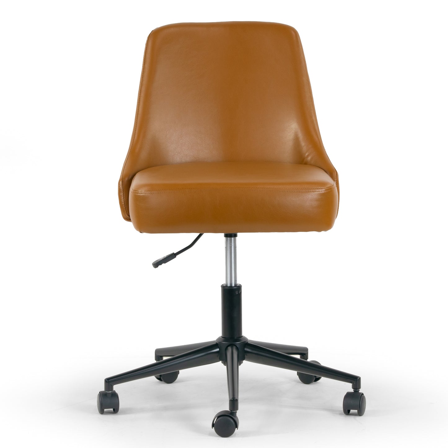 Aurica Light Brown Faux Leather Adjustable Height Swivel Office Chair with Wheel Base