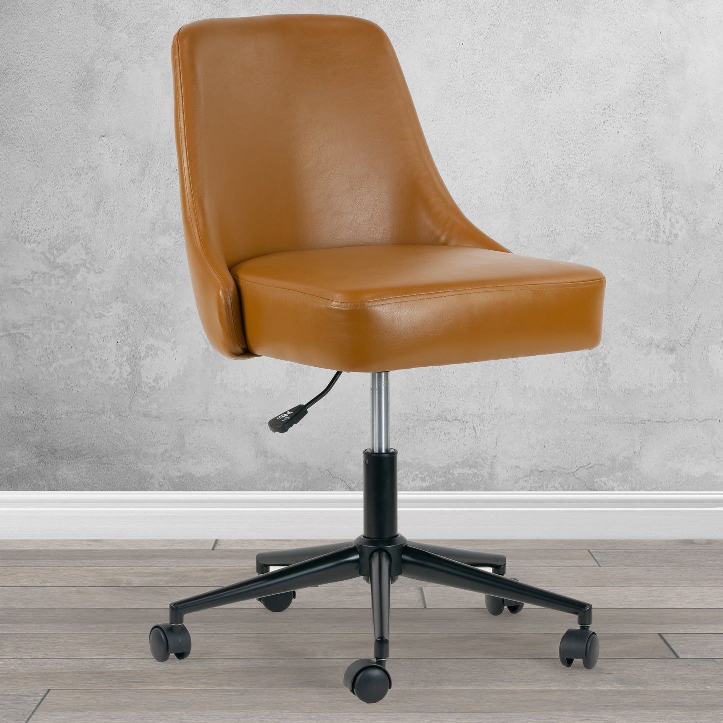 Aurica Light Brown Faux Leather Adjustable Height Swivel Office Chair with Wheel Base