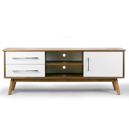 Alvar Scandinavian Style Walnut Finish TV Stand with Contrasting White Doors