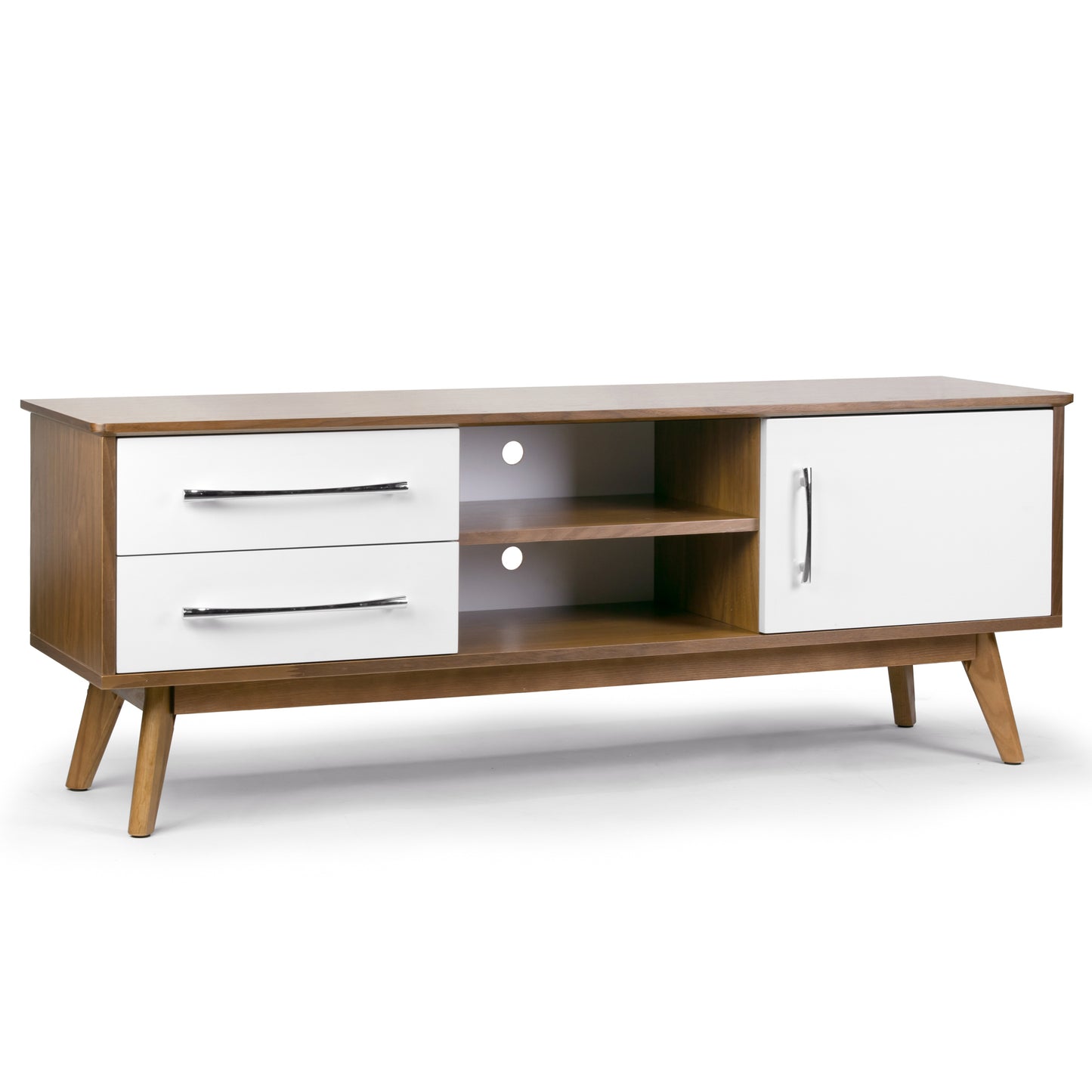 Alvar Scandinavian Style Walnut Finish TV Stand with Contrasting White Doors
