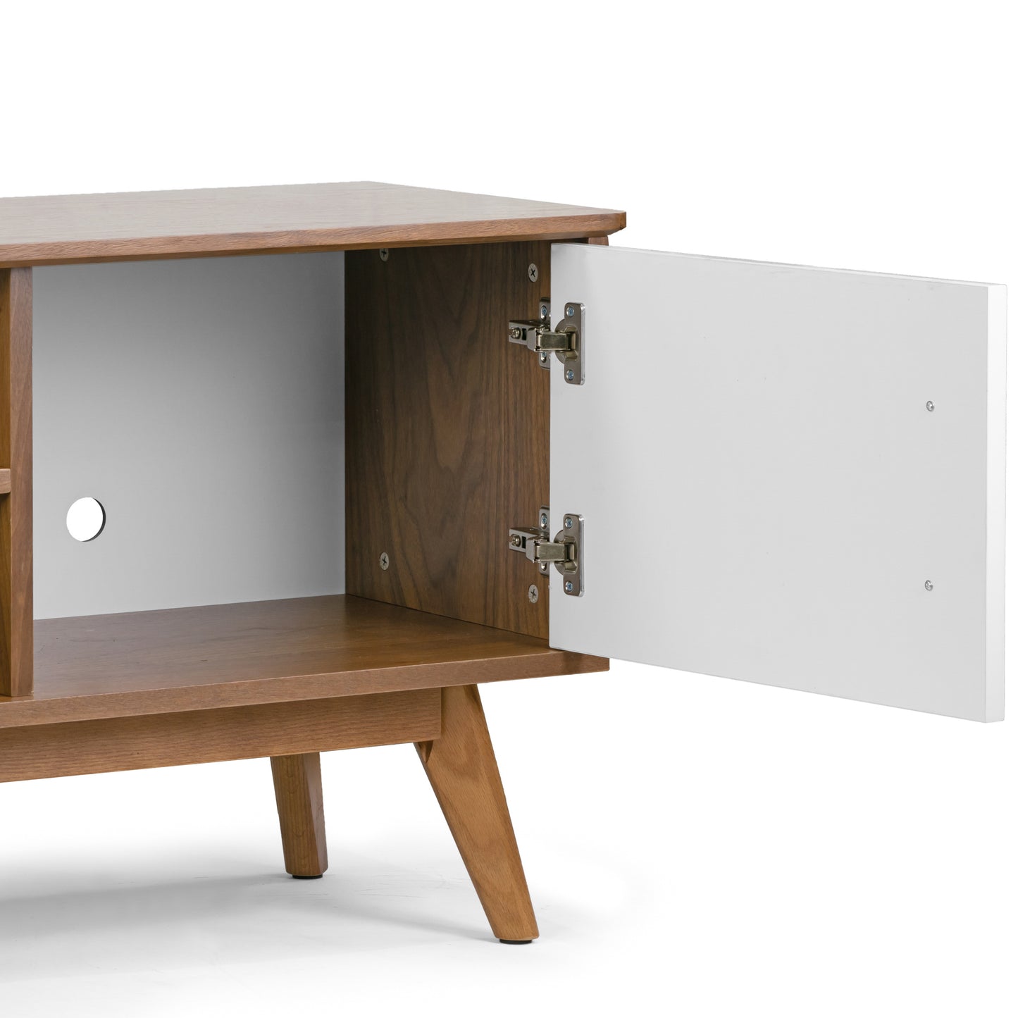 Alvar Scandinavian Style Walnut Finish TV Stand with Contrasting White Doors