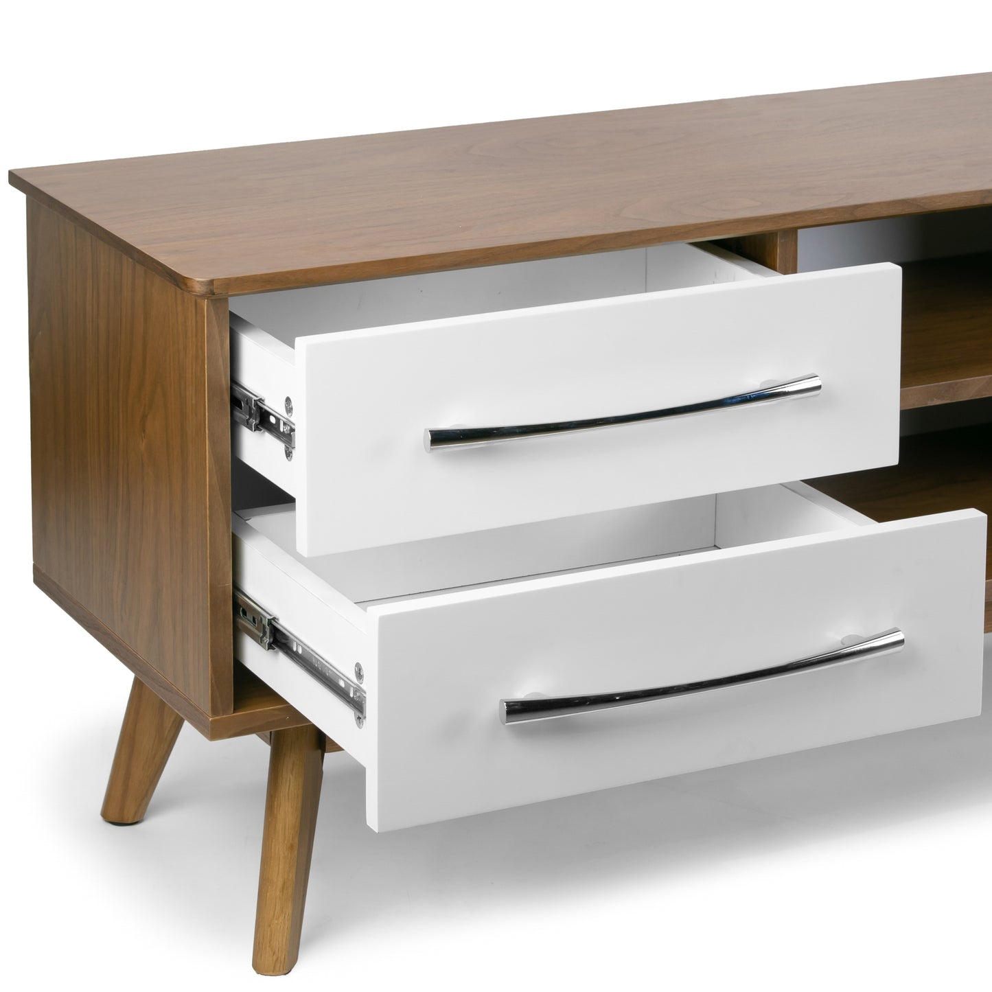 Alvar Scandinavian Style Walnut Finish TV Stand with Contrasting White Doors