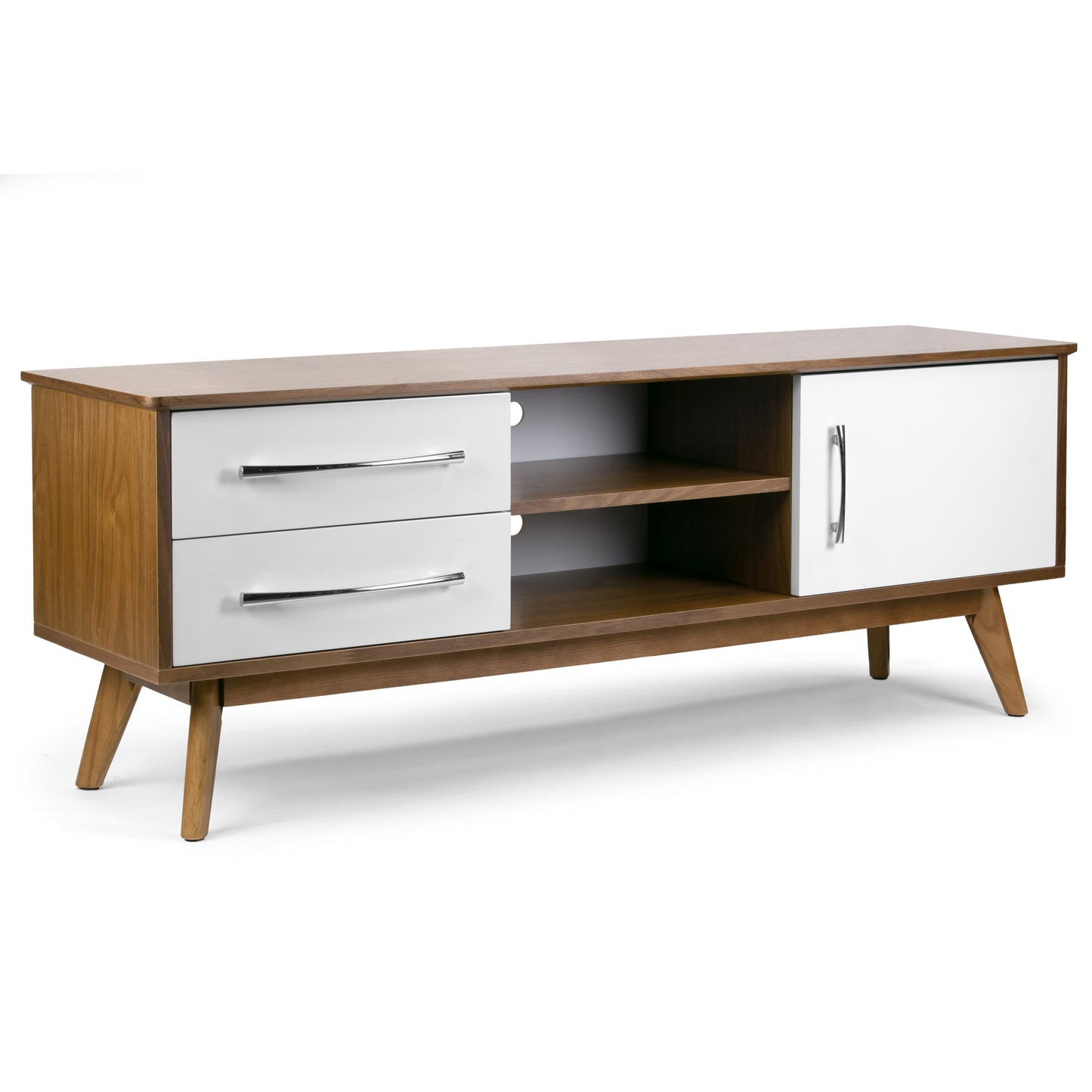 Alvar Scandinavian Style Walnut Finish TV Stand with Contrasting White Doors