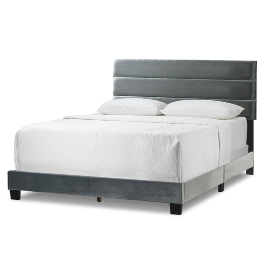 Aris Silver Grey Velvet Twin Bed with Line Stitching Tufting