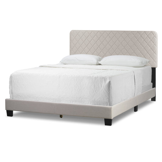Aurum Beige Fabric Queen Bed with Decorative Stitching