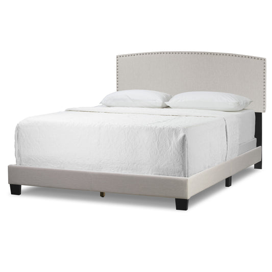 Ausca Beige Fabric Queen Bed with Nail Head Trim