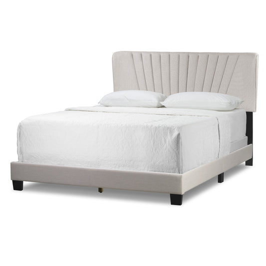 Autumn Beige Fabric Queen Bed with Decorative Stitching