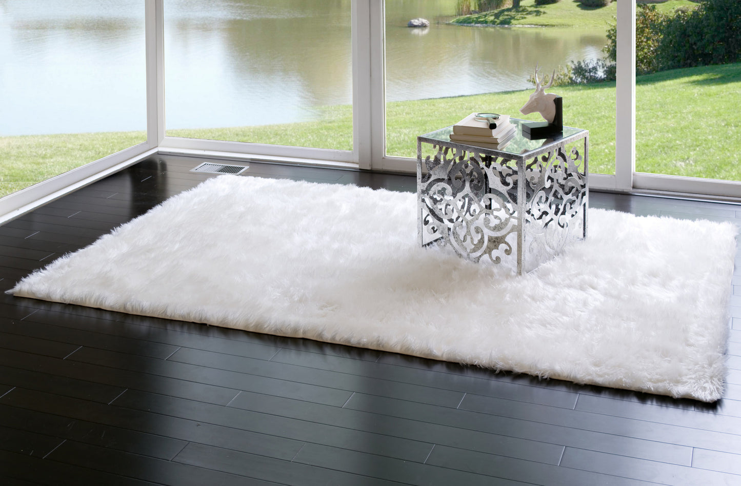 Faux Sheepskin Fur Area Rug White Rectangular 8x5