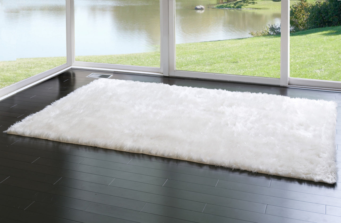 Faux Sheepskin Fur Area Rug White Rectangular 8x5